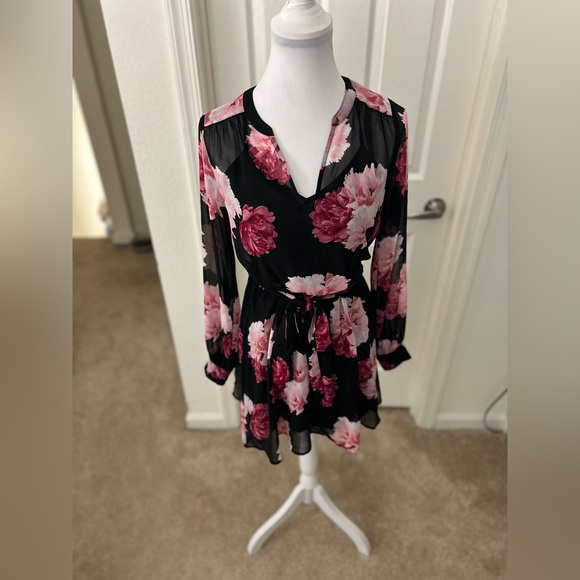 NWT 🔮 Banana Republic 🔮 Black, Pink & Red Floral Long Sleeve Dress - XS - Picture 6 of 7